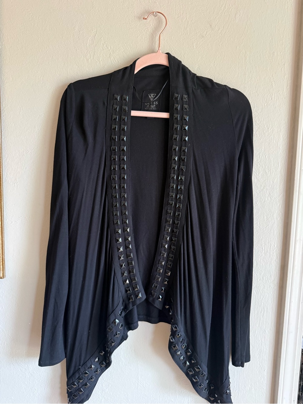 GUESS Black Stud-Trim Open Front Women's Cardigan Sweater